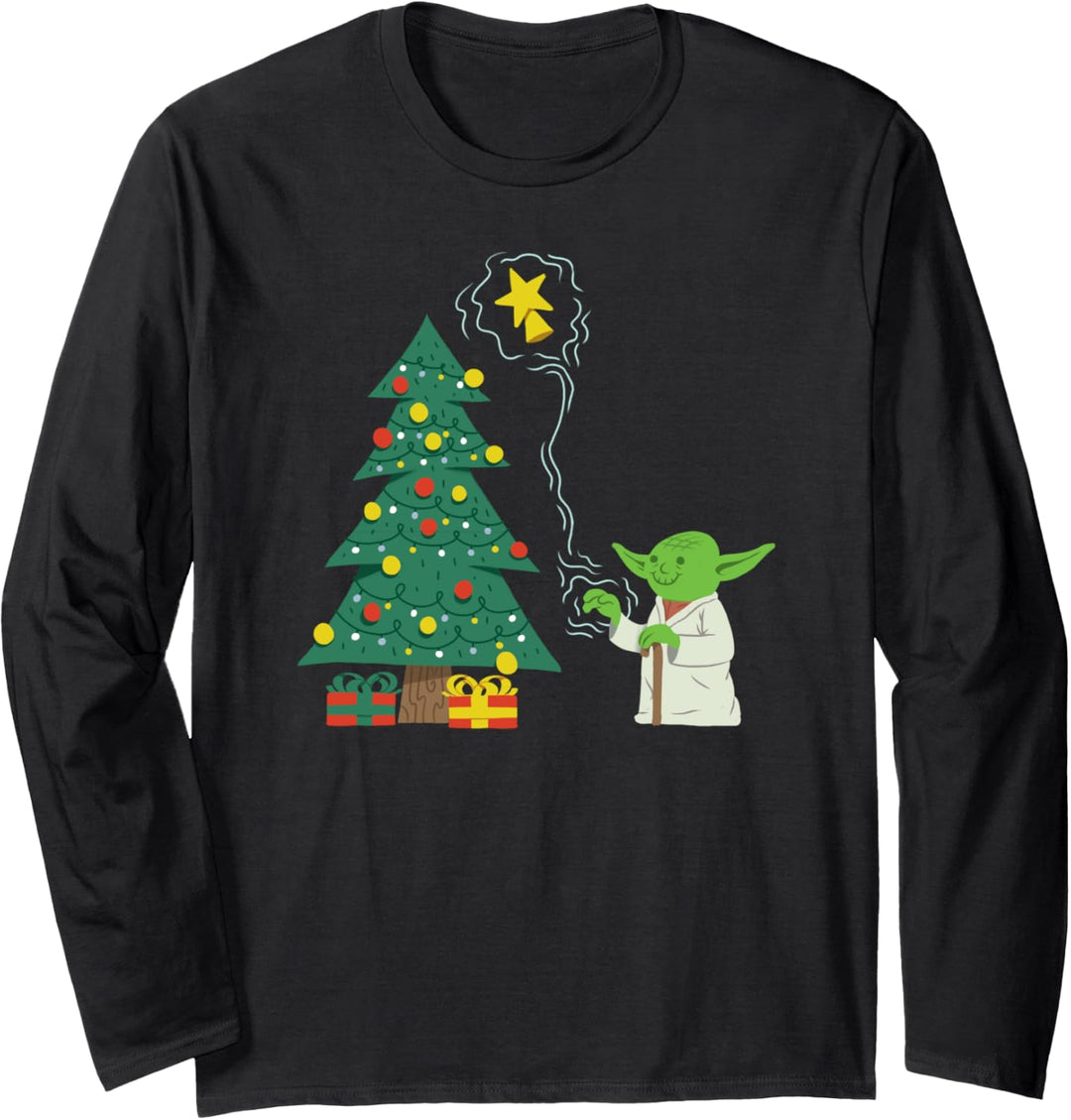 Star Wars Holiday Yoda Decorates Christmas Tree Langarmshirt