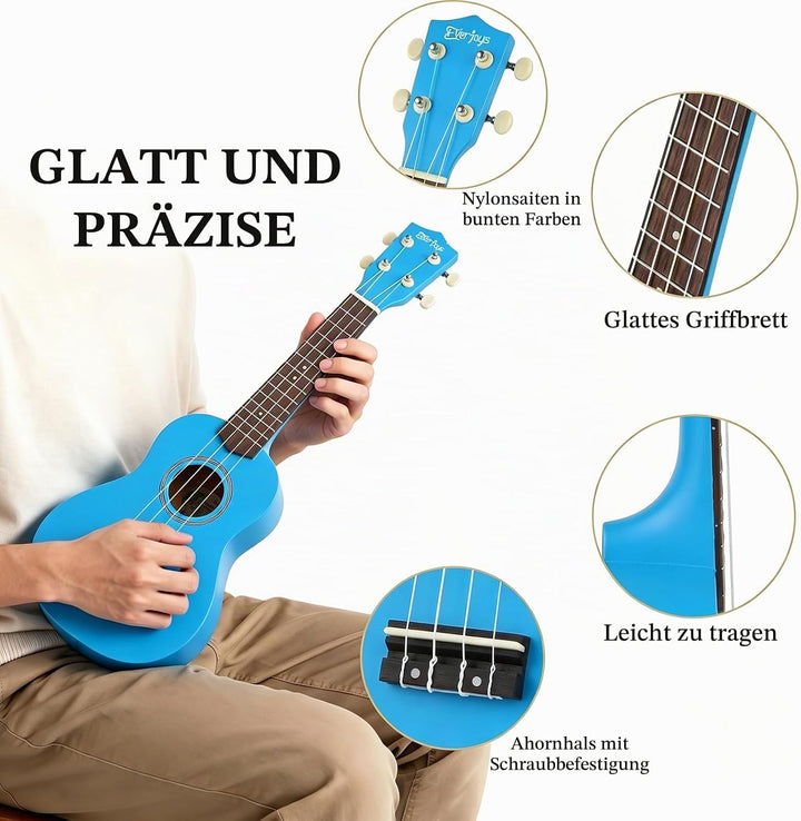 Everjoys Sopran Ukulele Set für Kinder und Erwachsene 21 Zoll Ukulele Starter Kit mit Tasche, Tuner,