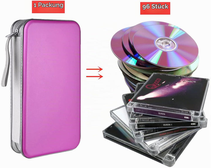 LIOVODE DVD-Tasche,96 Kapazität CD-Hülle Halter Lagerung Veranstalter Hartplastik Schutz Disc-Geldbö