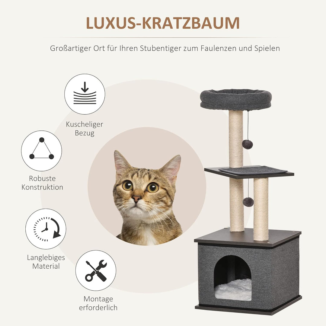 PawHut Katzenkratzbaum Katzenspielzeug Kletterbaum Spielmöglichkeiten Spielsisal Spielseil PB-Platte