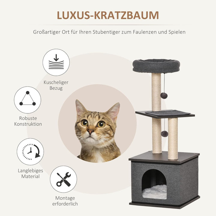 PawHut Katzenkratzbaum Katzenspielzeug Kletterbaum Spielmöglichkeiten Spielsisal Spielseil PB-Platte