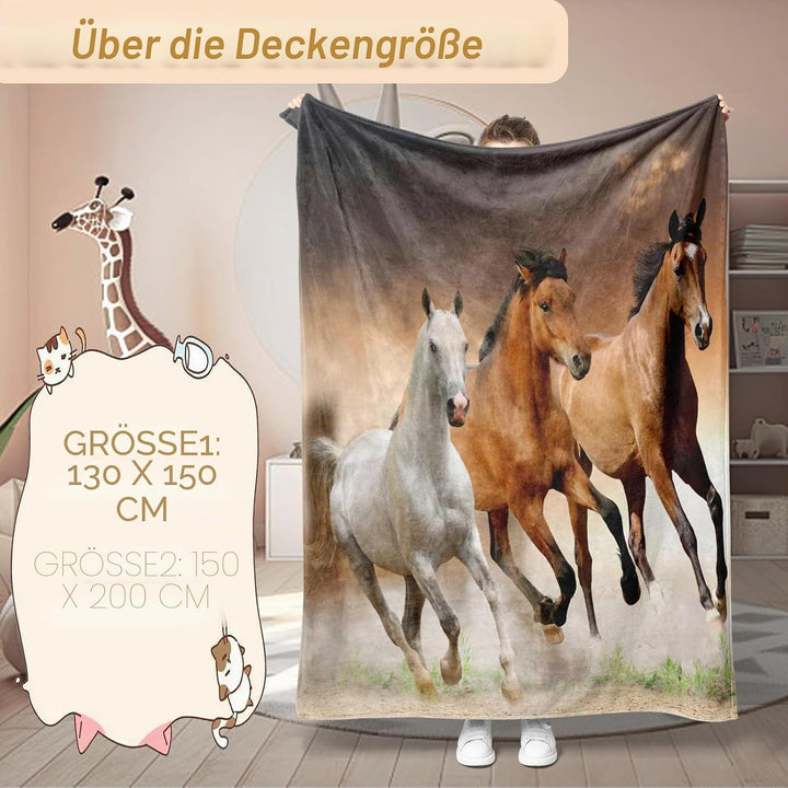 Pferd Kuscheldecke Flanell Decke,Kinderdecke 3D Pferd Flauschige Plüsch Decke,Wohndecke Fleecedecke