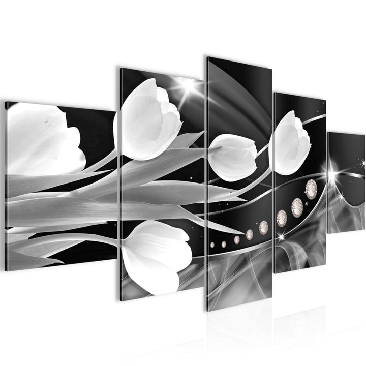 Runa Art Wandbilder Blumen Tulpen 5 Teilig Bild auf Vlies Leinwand Deko Wohnzimmer Abstrakt Schwarz