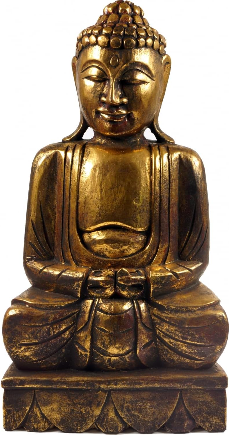 GURU SHOP Holzbuddha, Buddha Statue, Handarbeit (50 cm) - Modell 10 normal Modell 10, normal Modell