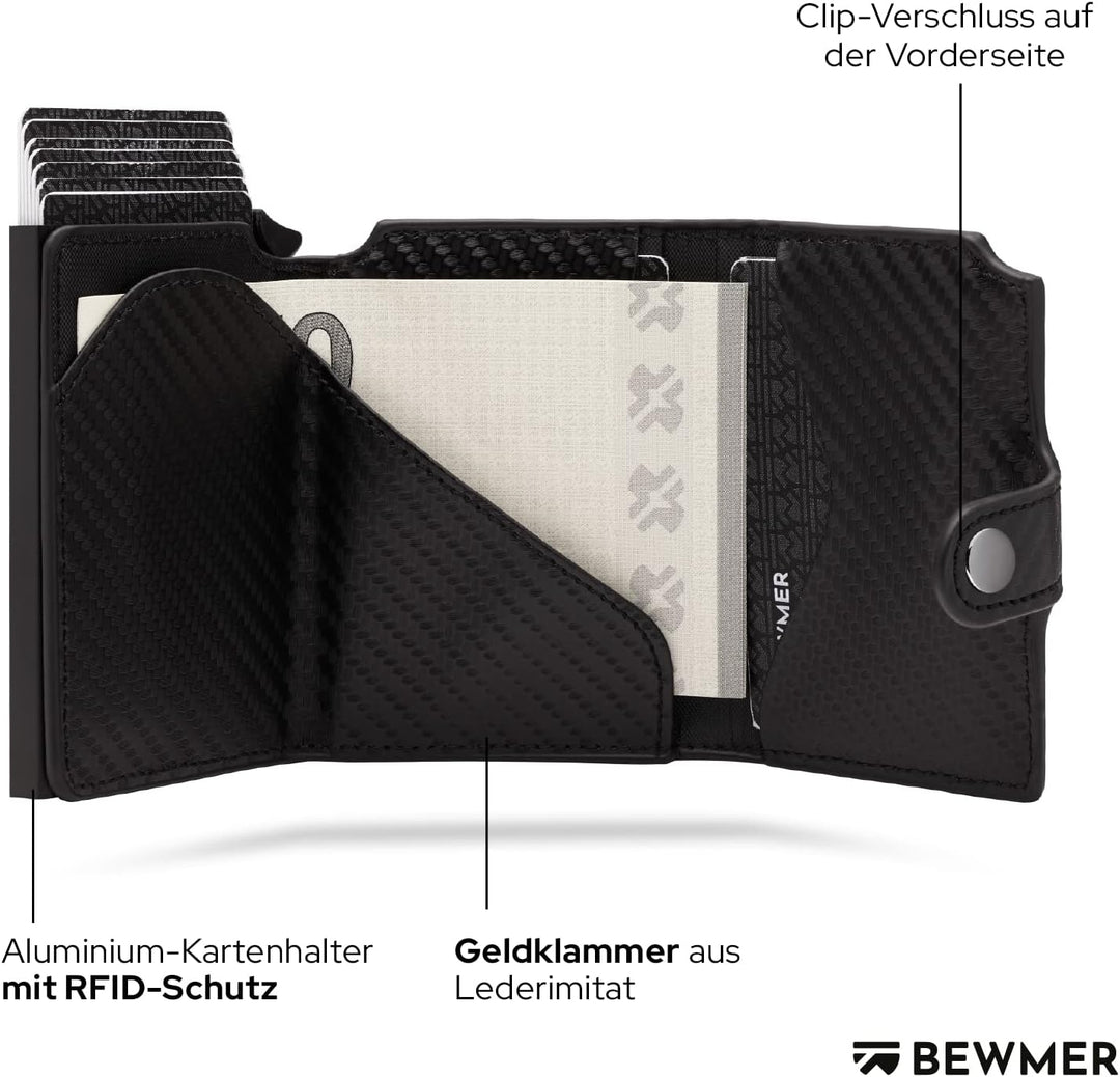 BEWMER 2 Shielded | Herren und Damen Slim Wallet mit RFID-Schutz Anti-Cloning | Kartenetui mit Münzf
