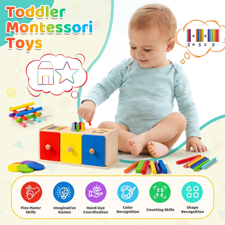 Montessori Spielzeug ab 1 Jahr, 3-in-1 Kinderspielzeug Holzspielzeug Farbe Form Sortierspiel ab 1 2