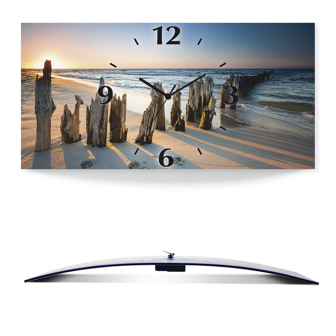 ARTLAND Wanduhr ohne Tickgeräusche Alu Funkuhr lautlos 50x25 cm Rechteckig Strandbilder Meer Sonnenu