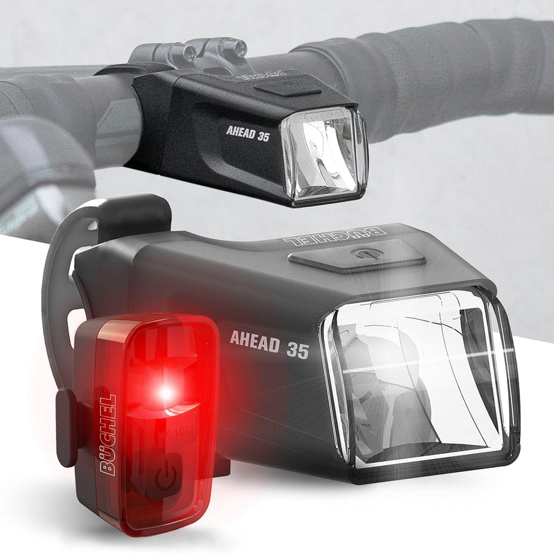 Büchel Ahead Fahrradlichter Set I 35/15 Lux Design genau mittig am Lenker StVZO zugelassen Aufladbar