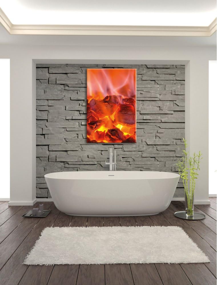 Holzkohle Feuer, Format: 100x70 auf Leinwand, XXL riesige Bilder fertig gerahmt mit Keilrahmen, Kuns