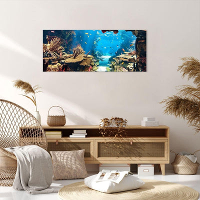 Wandbilder Dekoration Wohnzimmer Ozean Riff Fische Koralle Panorama Bilder auf Leinwand 120x50cm Lei