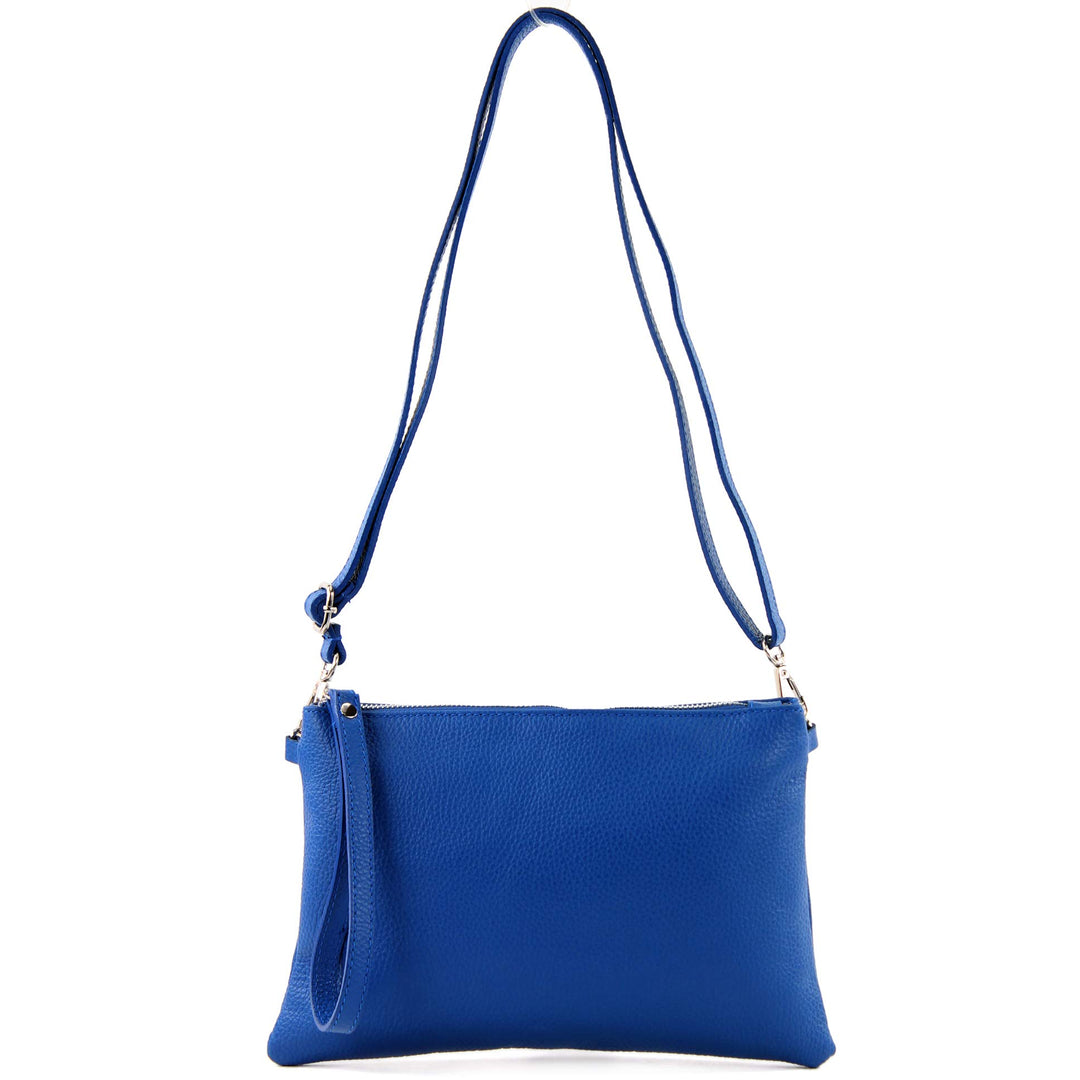 modamoda de - T186 - ital. Clutch Umhängetasche Leder Medium Blau, Blau
