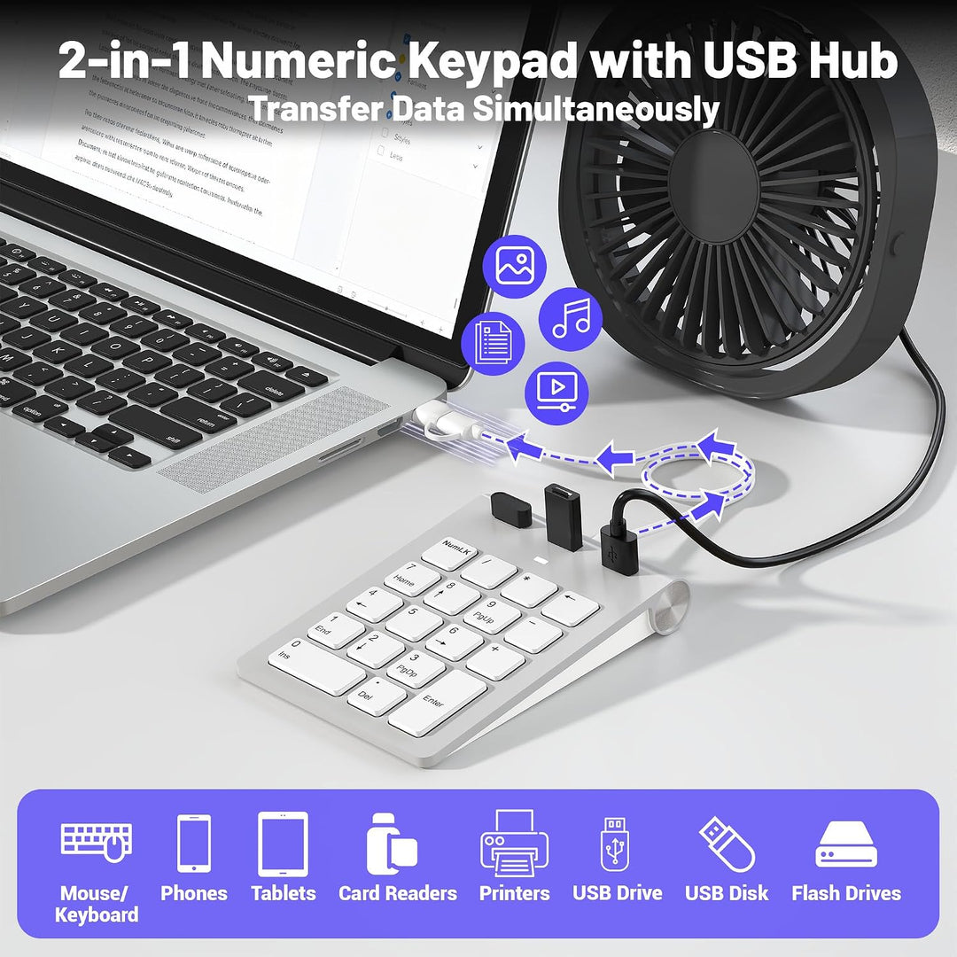 2-in-1 Numpad Wired mit 3-Port USB-Hub, USB-A &amp; USB-C Ziffernblock mit 15° Ergonomie-Neigung für Lap