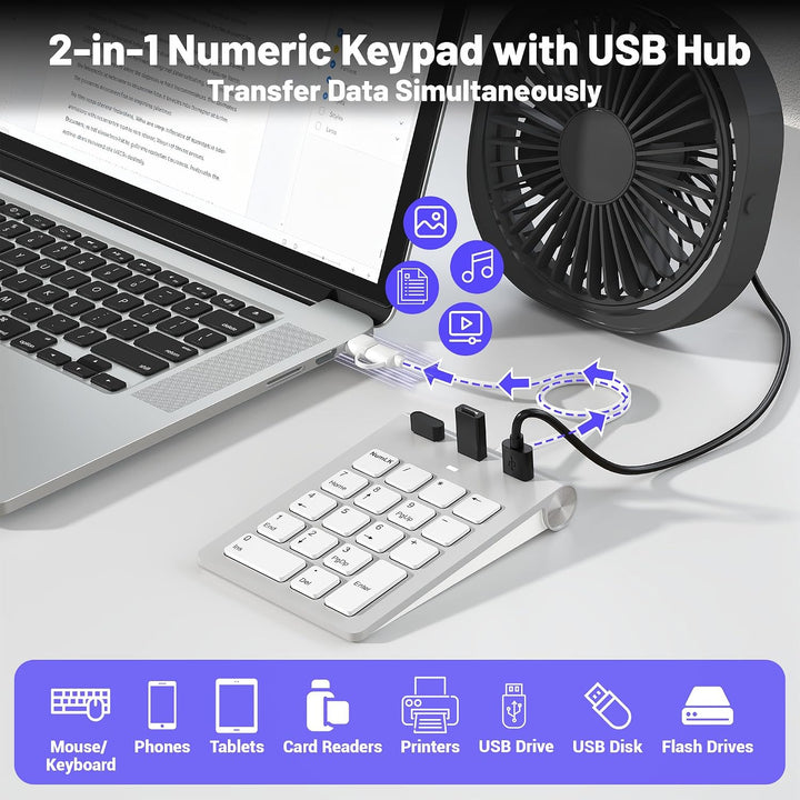 2-in-1 Numpad Wired mit 3-Port USB-Hub, USB-A &amp; USB-C Ziffernblock mit 15° Ergonomie-Neigung für Lap