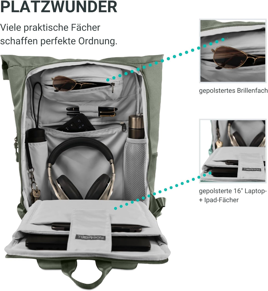 Rolltop Rucksack PIET mit Rückenzipper Hell Grün, Hell Grün
