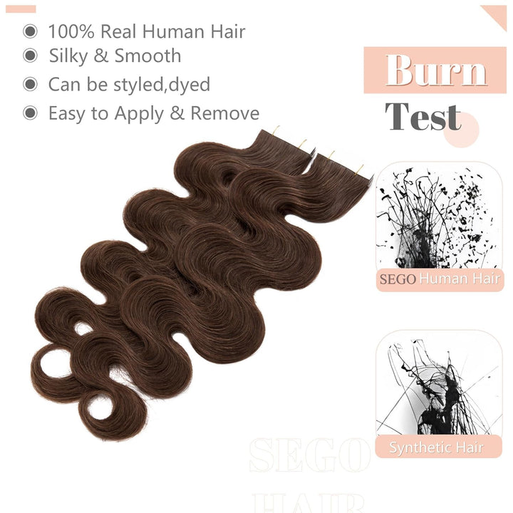 SEGO Tape Extensions Echthaar GEWELLT 14zoll/35cm 20 Stück Klebeband Haarverlängerung 100% Remy Haar