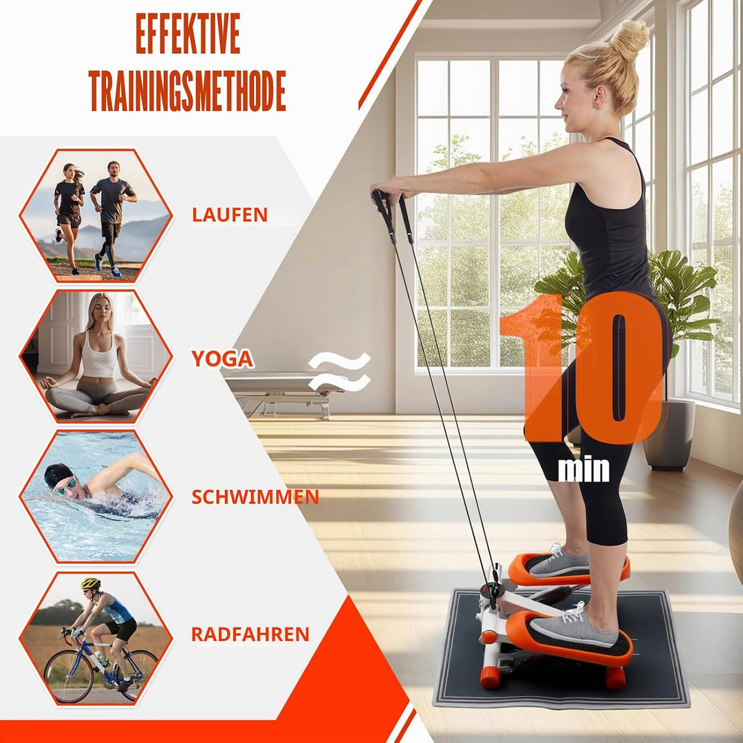 2in1 Stepper mit Ständer und elastischer Kordelleise, Stepper für zuhause, Fitness Stepper, LED-Anze