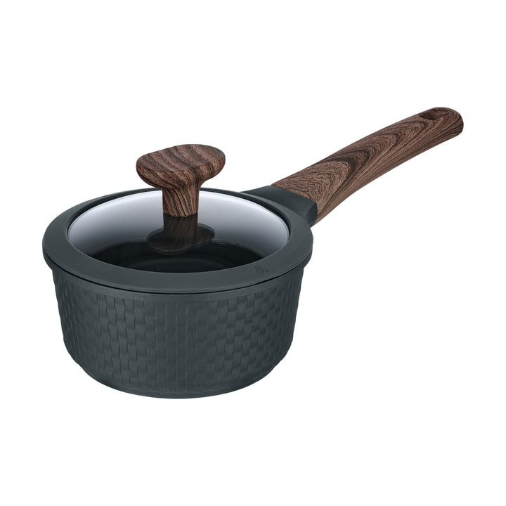 RESTO 93900 Stielkasserolle mit Glasdeckel Ø16cm schwarz 1,3L - stilvoller Topf antihaftbeschichtet,