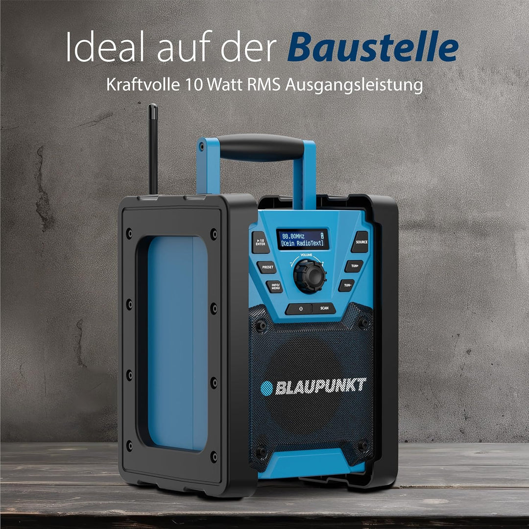 Blaupunkt BSR 300 Baustellenradio mit Akku – Tragbares Radio mit Bluetooth 5.3 robust (AUX-IN, 10 Wa