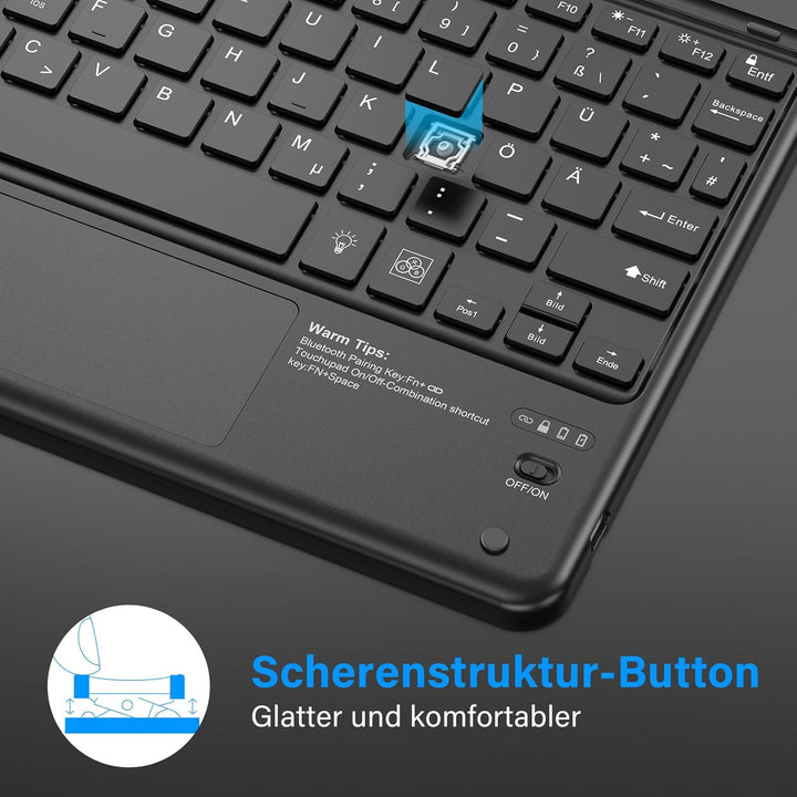 KBCASE Bluetooth Tastatur mit Touchpad Tastatur Kabellose mit 7 Farben Beleuchtete Wireless Bluetoot