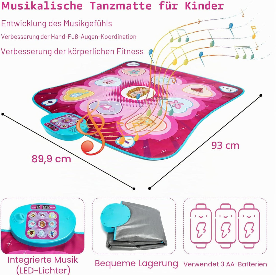 Tanzmatte Spielzeug für Mädchen – Musik-Spielmatte, 5 Spielmodi, 3 Herausforderungsstufen, einstellb