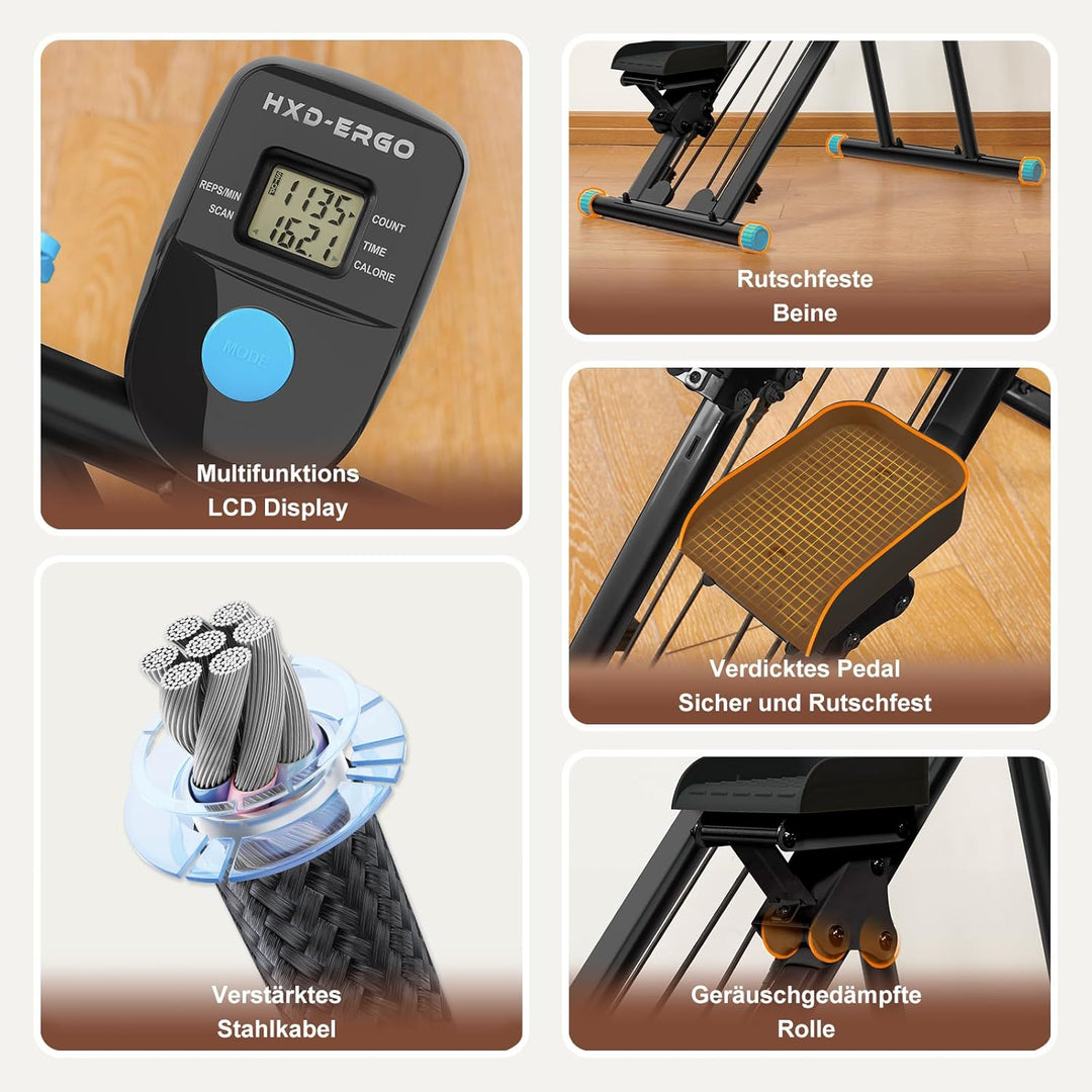 HXD-ERGO Vertikale Klettermaschine, Kreuztrainer mit LCD-Display, Steppers Faltbare Tragbares Pedal,