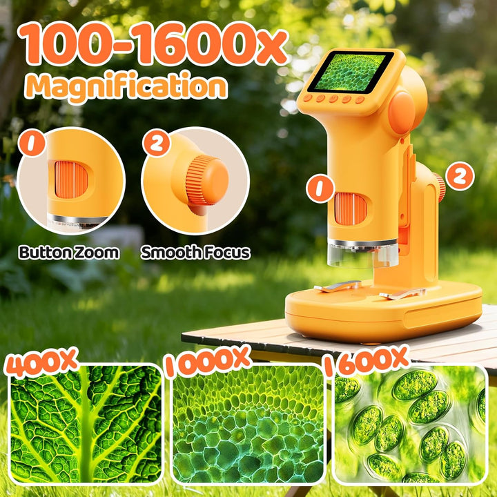 1600X Mikroskop für Kinder, 4K 2,0" IPS-Bildschirm Kinder Mikroskop mit wissenschaftlichen Kits, lus