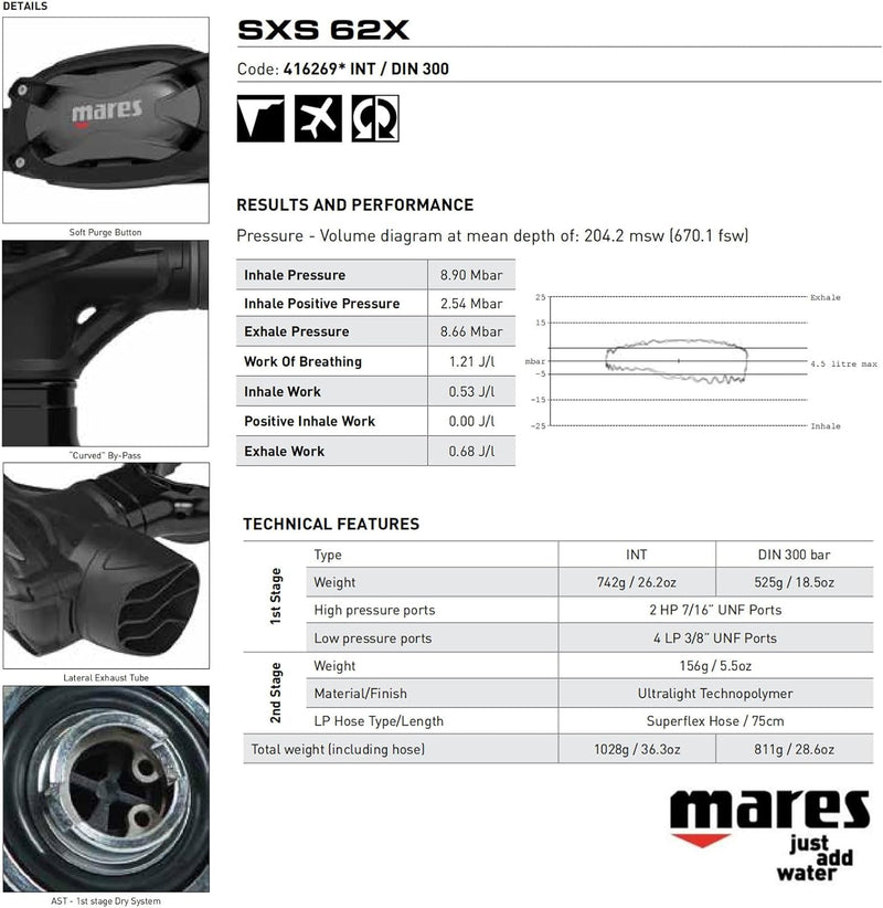 Mares, Regulator Sxs 62X, Unterwasserspender, Mehrfarbig, Din, Unisex-Adult