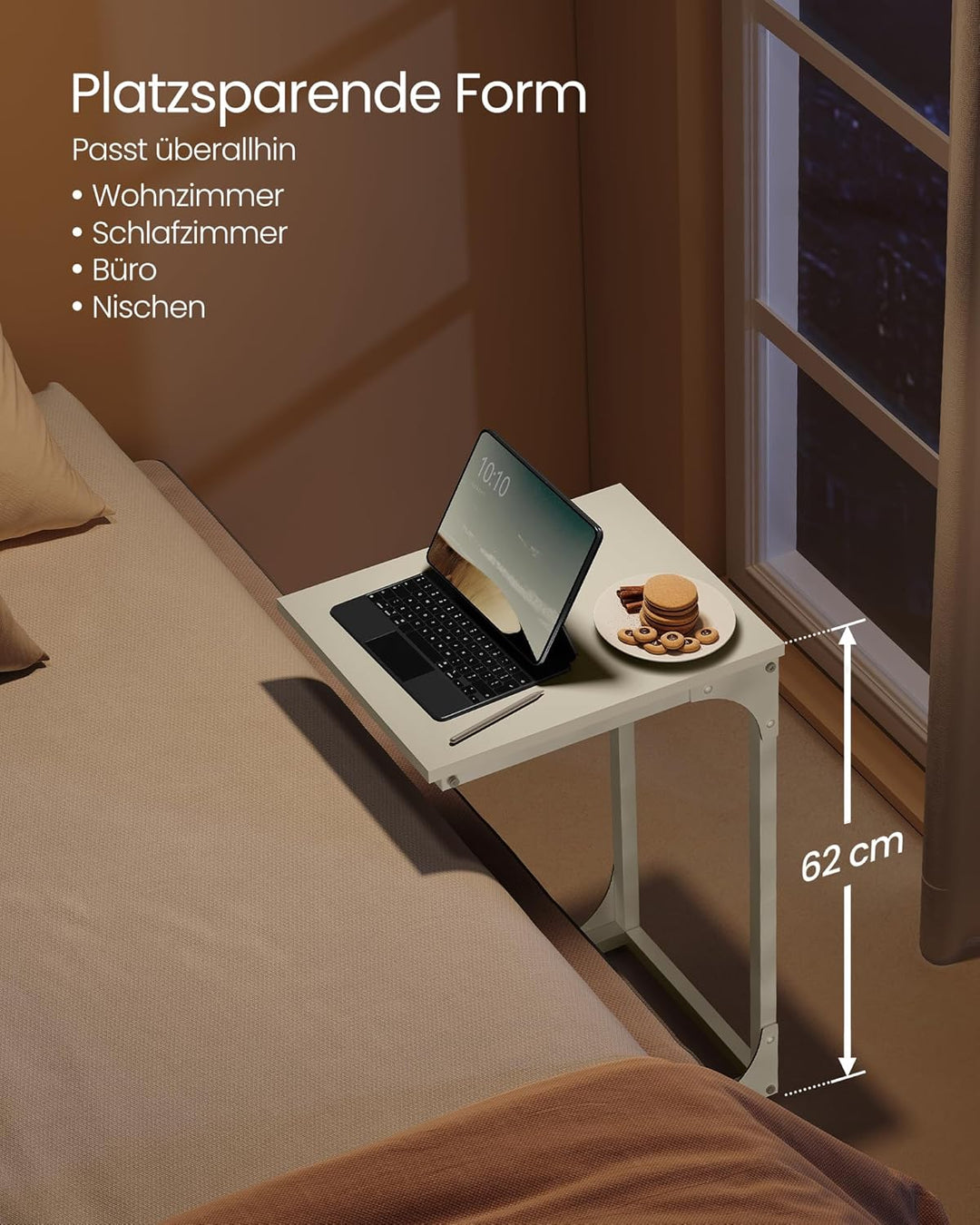 VASAGLE Beistelltisch, Sofatisch, C Form, Couchtisch, mit Metallgestell, modern, für Wohnzimmer, Sch