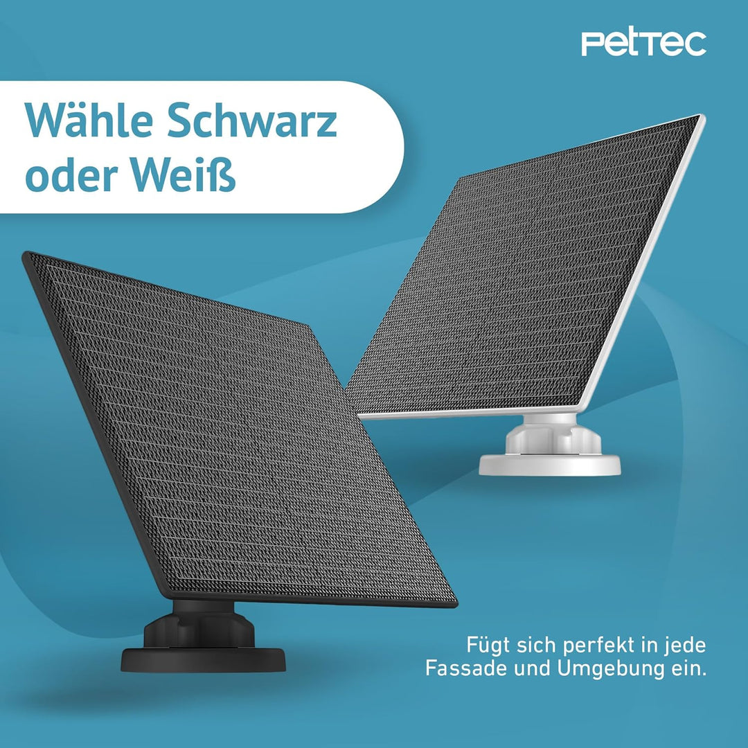 PetTec - Solar Panel für Überwachungskamera aussen Pet Cam - Solarmodul 4,4W in Schwarz - Für Outdoo