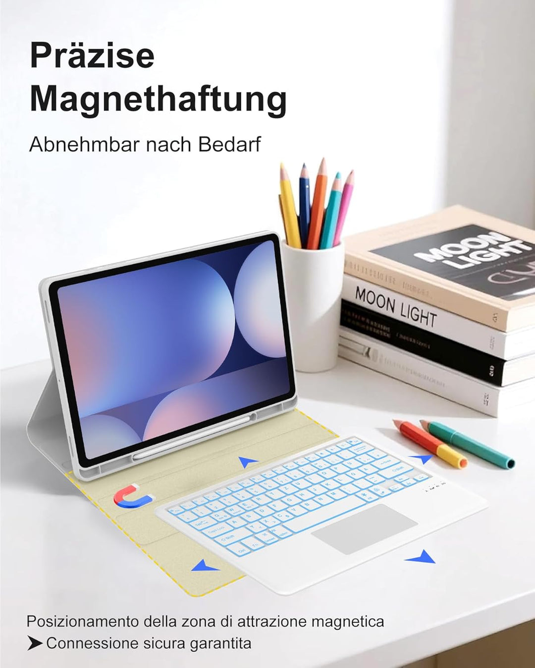 Hülle mit Deutscher QWERTZ-Tastatur für Samsung Galaxy Tab S10 Plus 12,4 Zoll (2024), S9 Plus (2023)