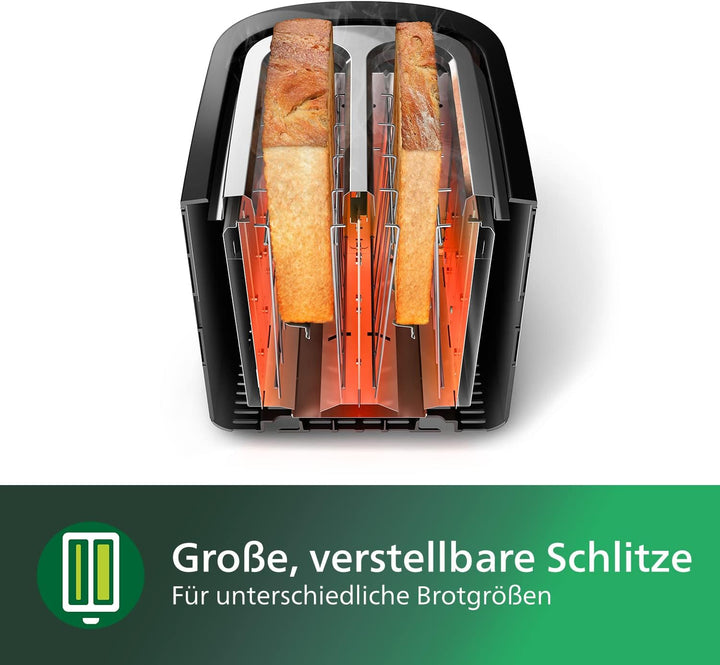 Philips Toaster – 2 Toastschlitze, 8 Stufen, Brötchenaufsatz, Auftaufunktion, Liftfunktion, Abschalt