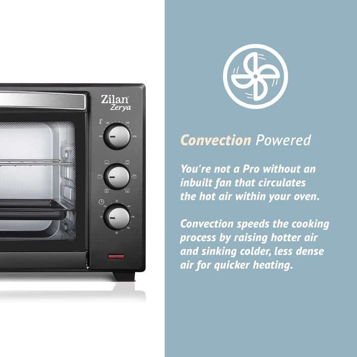 Zilan Elektrischer Konvektionsofen, Zerya, 45 l, multifunktional, programmierbar, 230 °, Timer 60 Mi