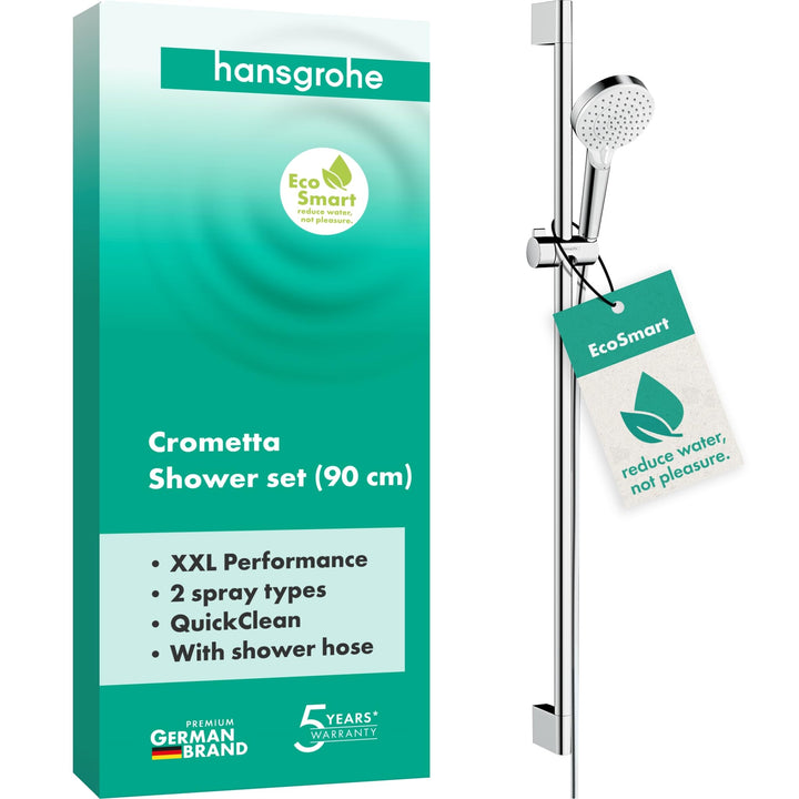 hansgrohe Crometta wassersparendes Duschset 0,90m, 2 Strahlarten, Weiss/Chrom Weiss/Chrom 0,90m Set