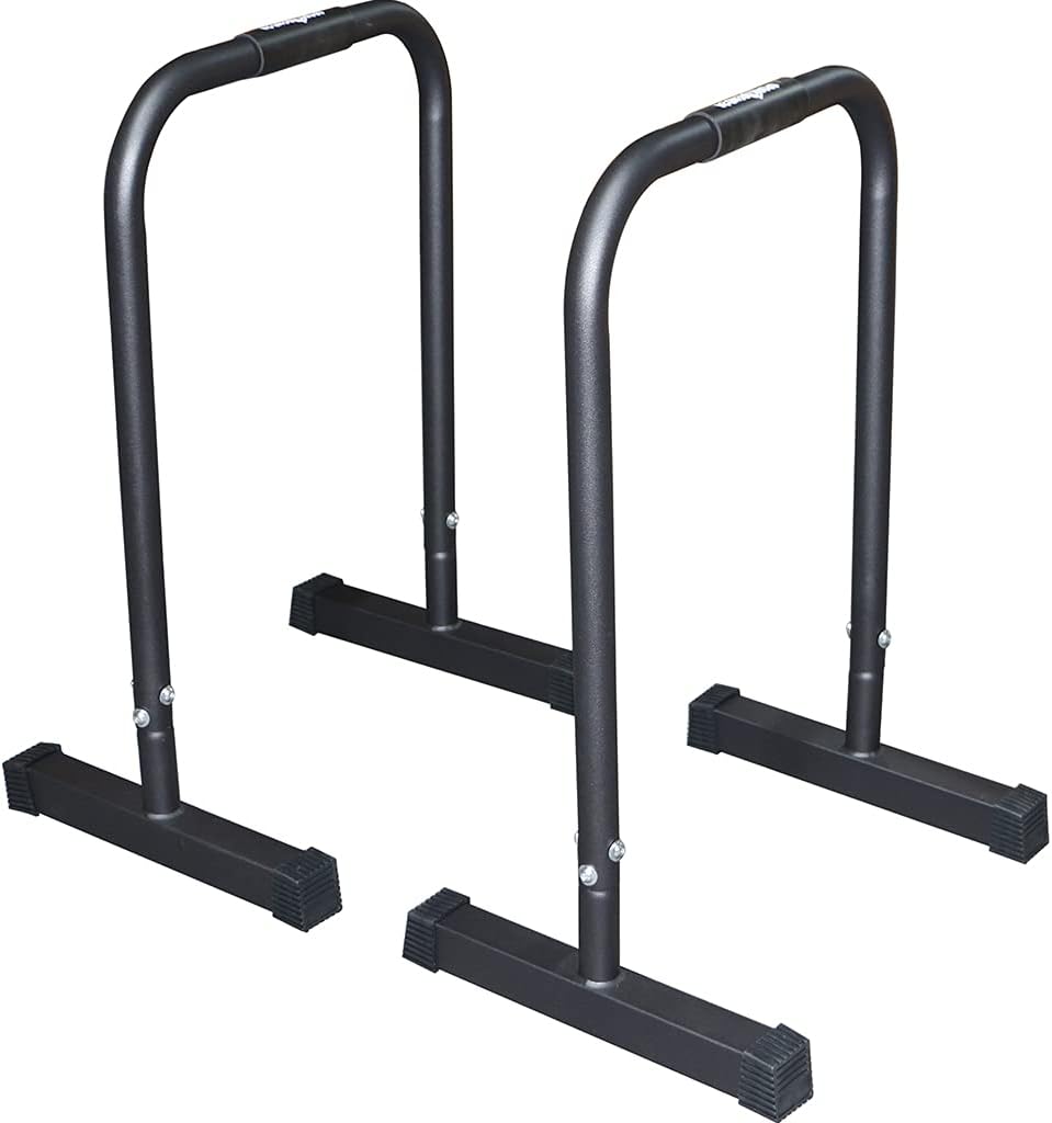 Sporttrend 24® 2 x Parallettes Push Up Stand Bar in schwarz mit extra breitem Fuss | Dip Station Equ