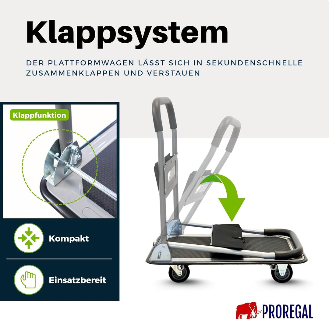 PROREGAL Profi-Plattformwagen Transportwagen Rhino 150kg klappbar mit Gummiräder, 360° Lenkrollen &