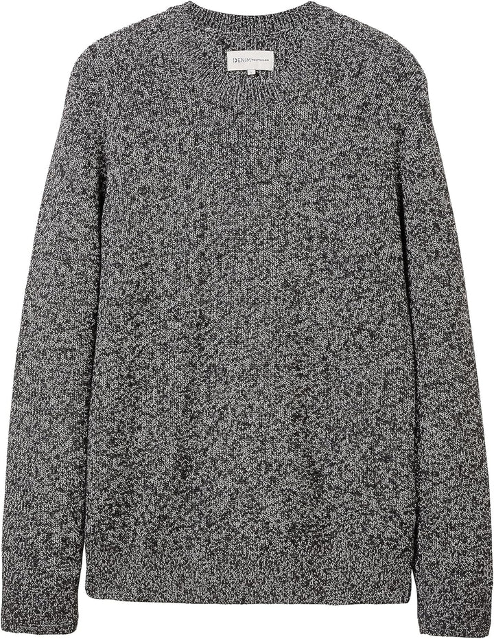 TOM TAILOR Denim Herren Basic Multicolor Strick-Pullover L 32776 - Black Salt And Pepper Mouline, L