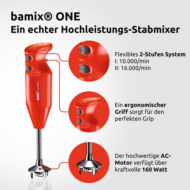 bamix Stabmixer Set M160 ONE inkl. Multifunktionsmesser aus Edelstahl, 160 Watt, 2-Stufen, Made in S