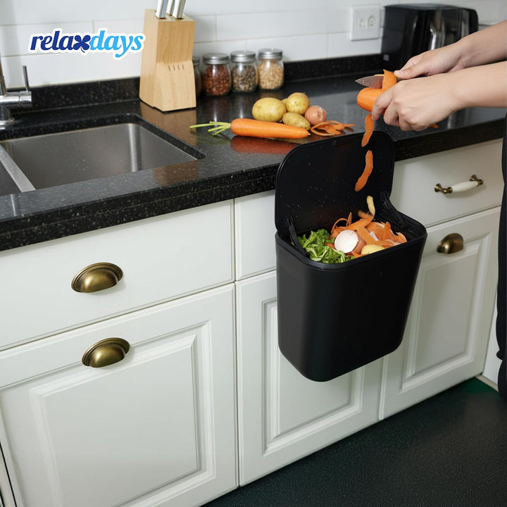 Relaxdays Küchenmülleimer, 9 L, hängender Komposteimer, für Biomüll & Restmüll, Türmüllbehälter, Kun