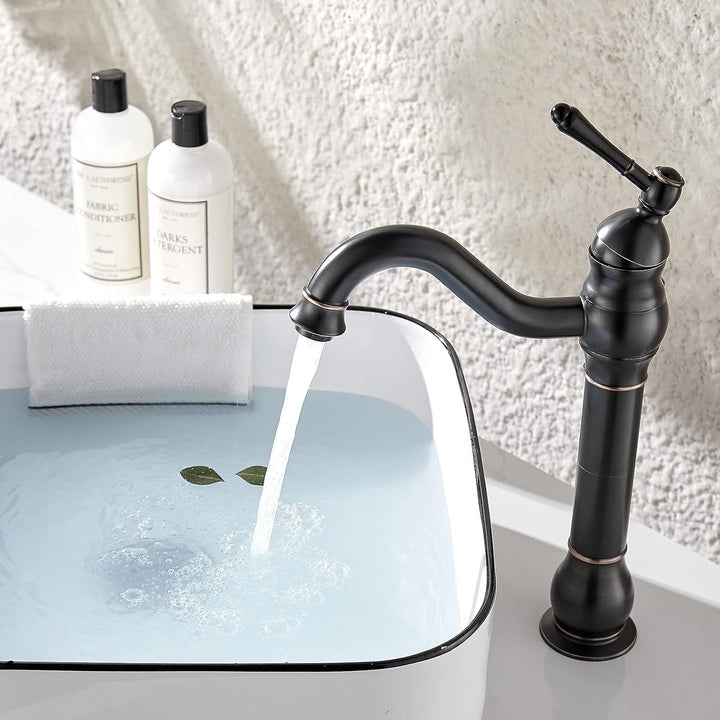 Namuoto Wasserhahn Bad Schwarz Retro Hoch Waschtischarmatur 360°Schwenkbar Einhebel Waschbecken Arma