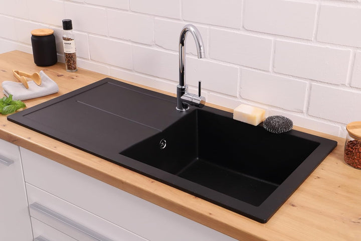 Einbauspüle Küchenspüle Spüle Granit Mineralite 100 x 50 cm Schwarz Respekta Schwarz 100 x 50 cm, Sc