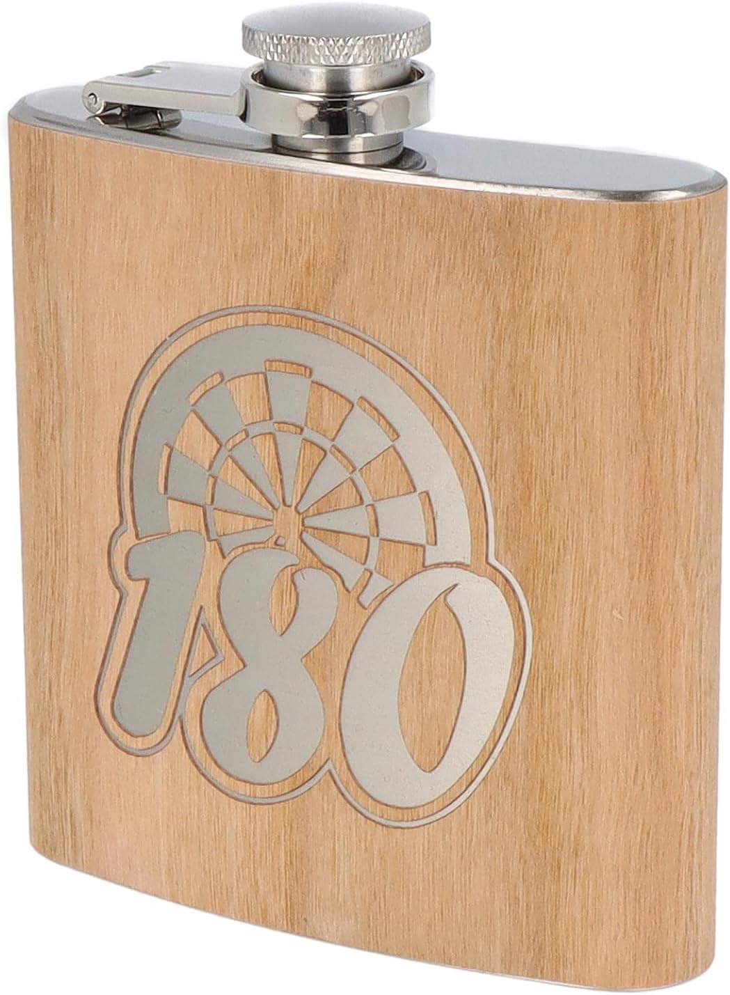 Spruchreif | Flachmann aus Edelstahl mit Gravur | Flachmann aus Holz | Geschenkidee Darts | Outdoor