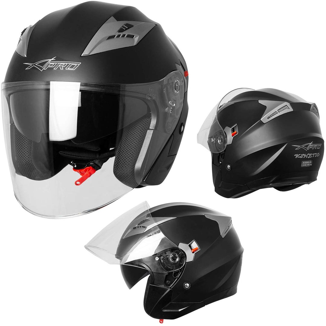 Motorradhelm Helm Sturzhelm Jethelm Roller Innensonnenblende Visier 55-56 cm ( S) Matt Schwarz, 55-5
