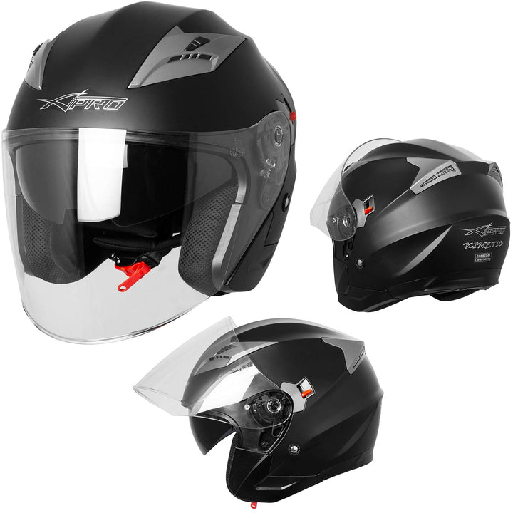 Motorradhelm Helm Sturzhelm Jethelm Roller Innensonnenblende Visier 53-54 cm ( XS) Matt Schwarz, 53-
