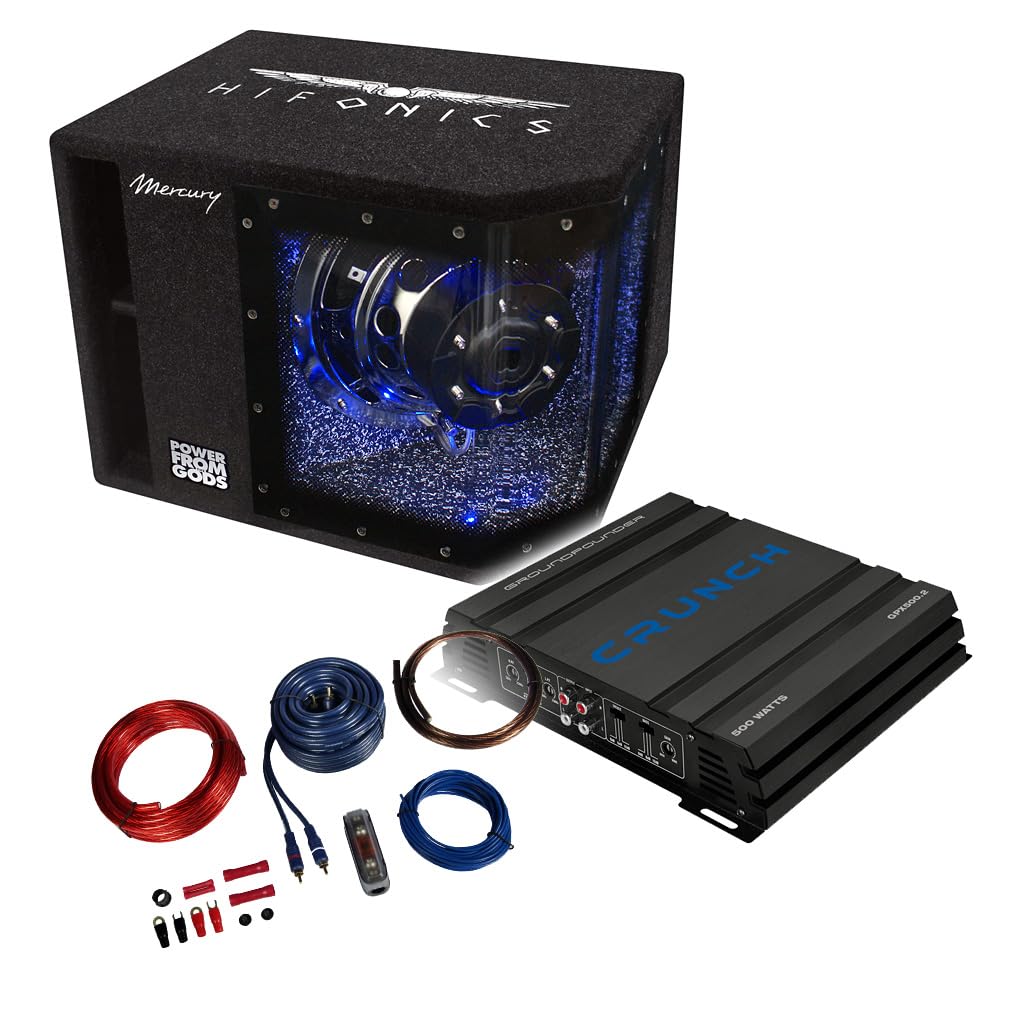 Mediadox Hifonics/Crunch Basspaket - 2-Kanal Endstufe/Verstärker+ Subwoofer+Kabel-Set / MR10BP + GPX