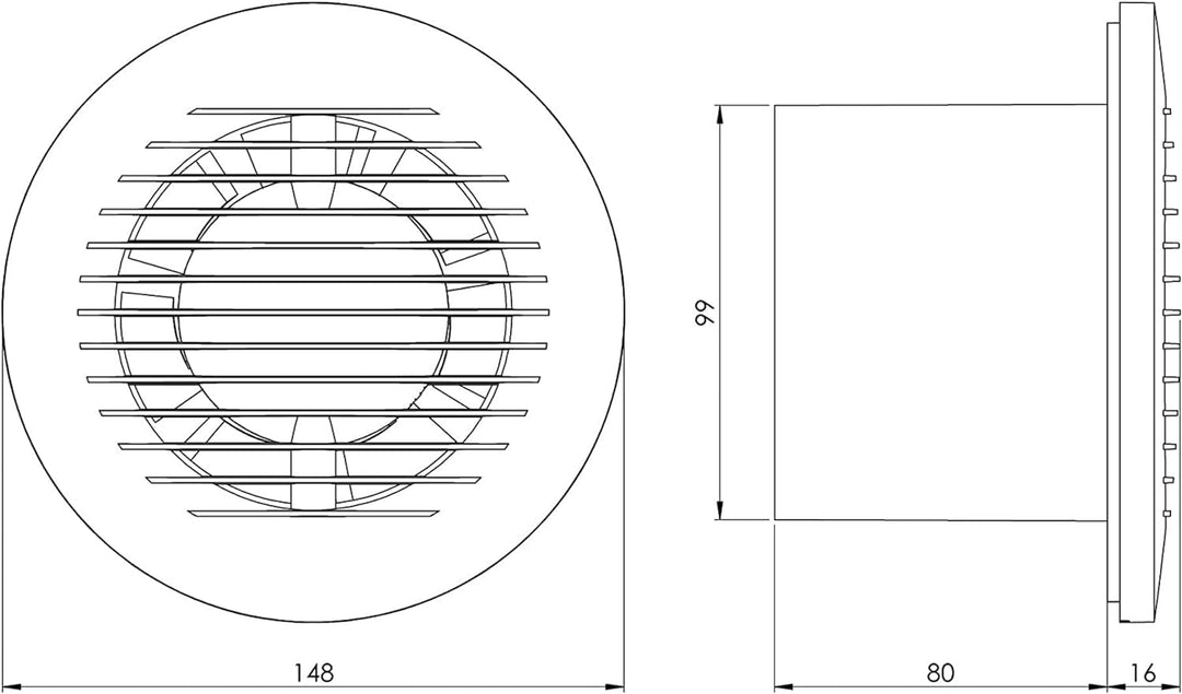 Ø 100mm Weiss Badlüfter mit Timer und Feuchtesensor - Ventilator mit Kugellager - Lüfter für Effizie