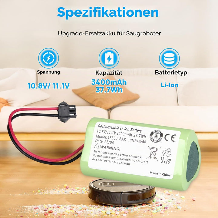 3400 mAh Akku Kompatibel mit Vactidy T6, T7, T8 Roboterstaubsauger, Kompatibel mit Vactidy LS001-02