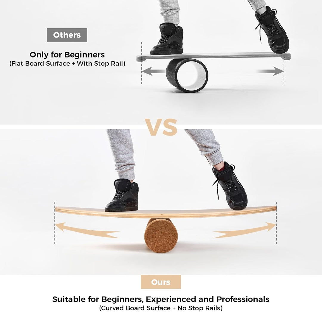 Cowiewie Balance Board, 15mm Dickes BalanceBoard + 10mm Korkrolle, Balance-Board Maximale Belastung