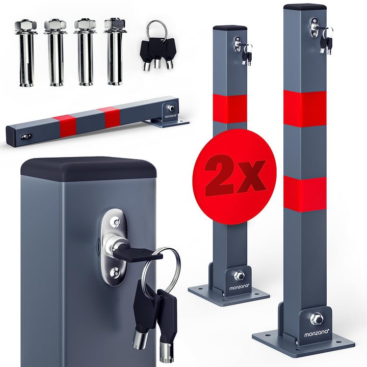 DEUBA® 2x Parkpfosten Parkplatzsperre 3 Schlüssel Sperrpfosten klappbar Stahl Robust Standfuss Stabi