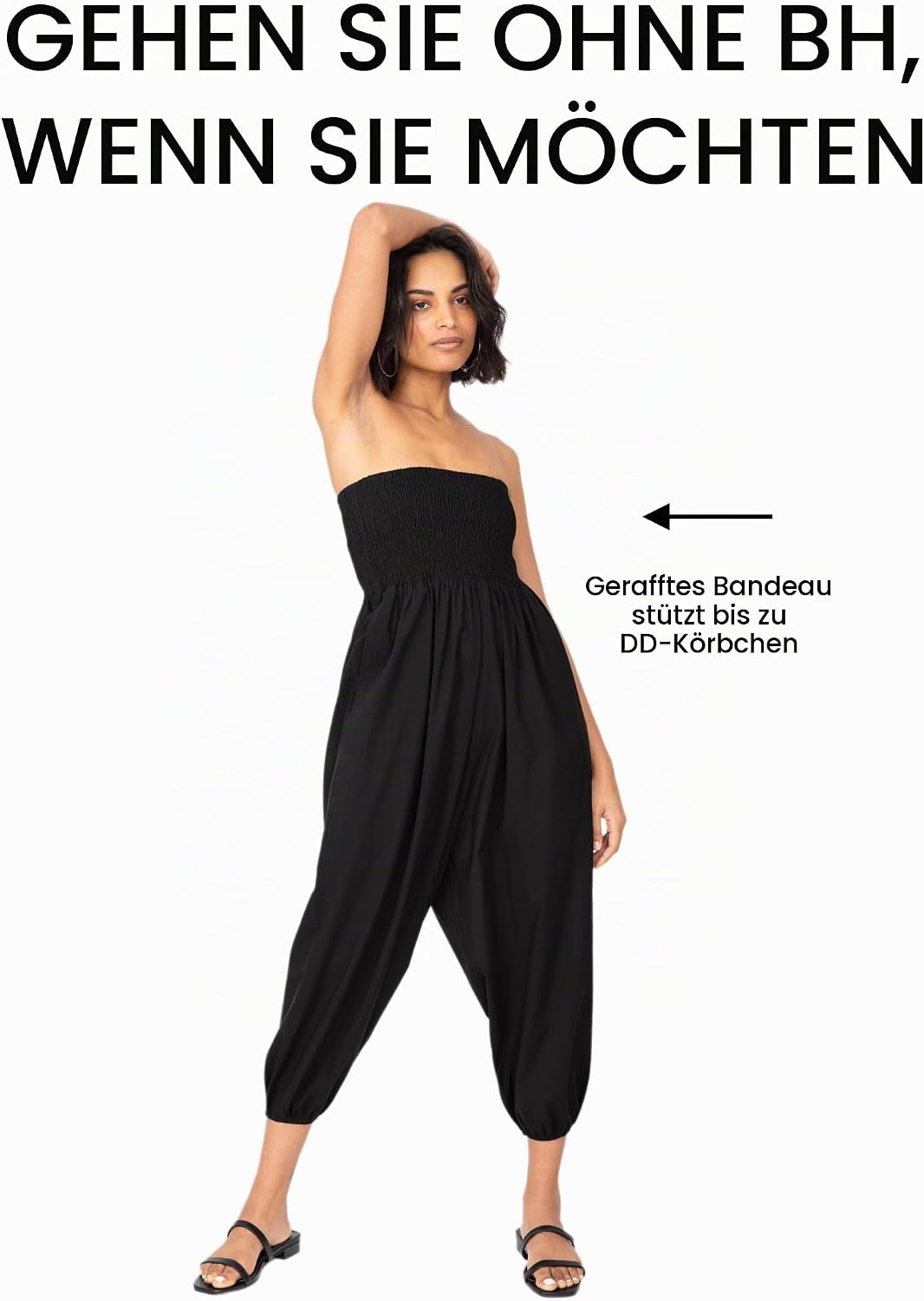 likemary Jumpsuit Damen Sommer – 2-in-1 Haremshose &amp; Capri Overall – Baumwolle Einheitsgrösse – Boho