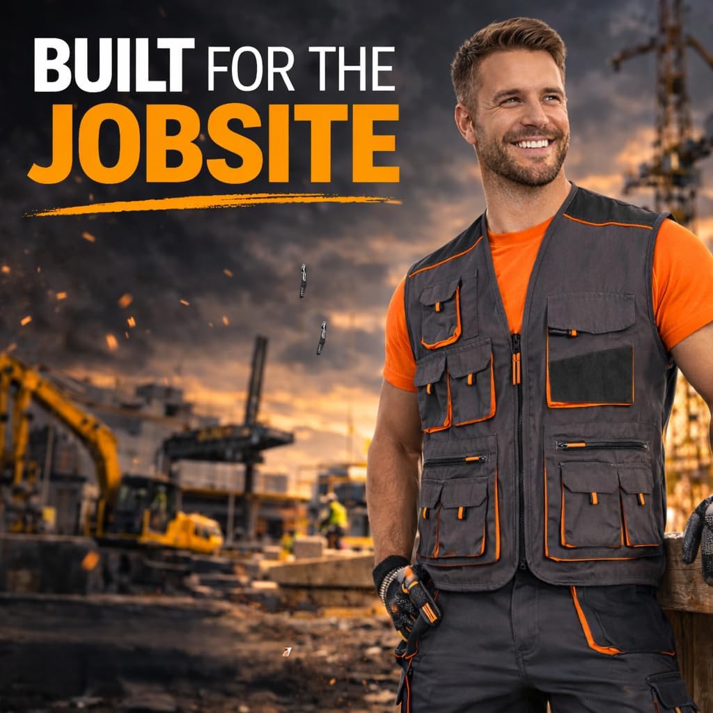 BWOLF Atlas Multifunktionale Arbeitsweste Herren Arbeitsweste Classic Grau/Orange S Grau/Schwarz/Ora